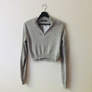 Gray peppered quarter zip sweater